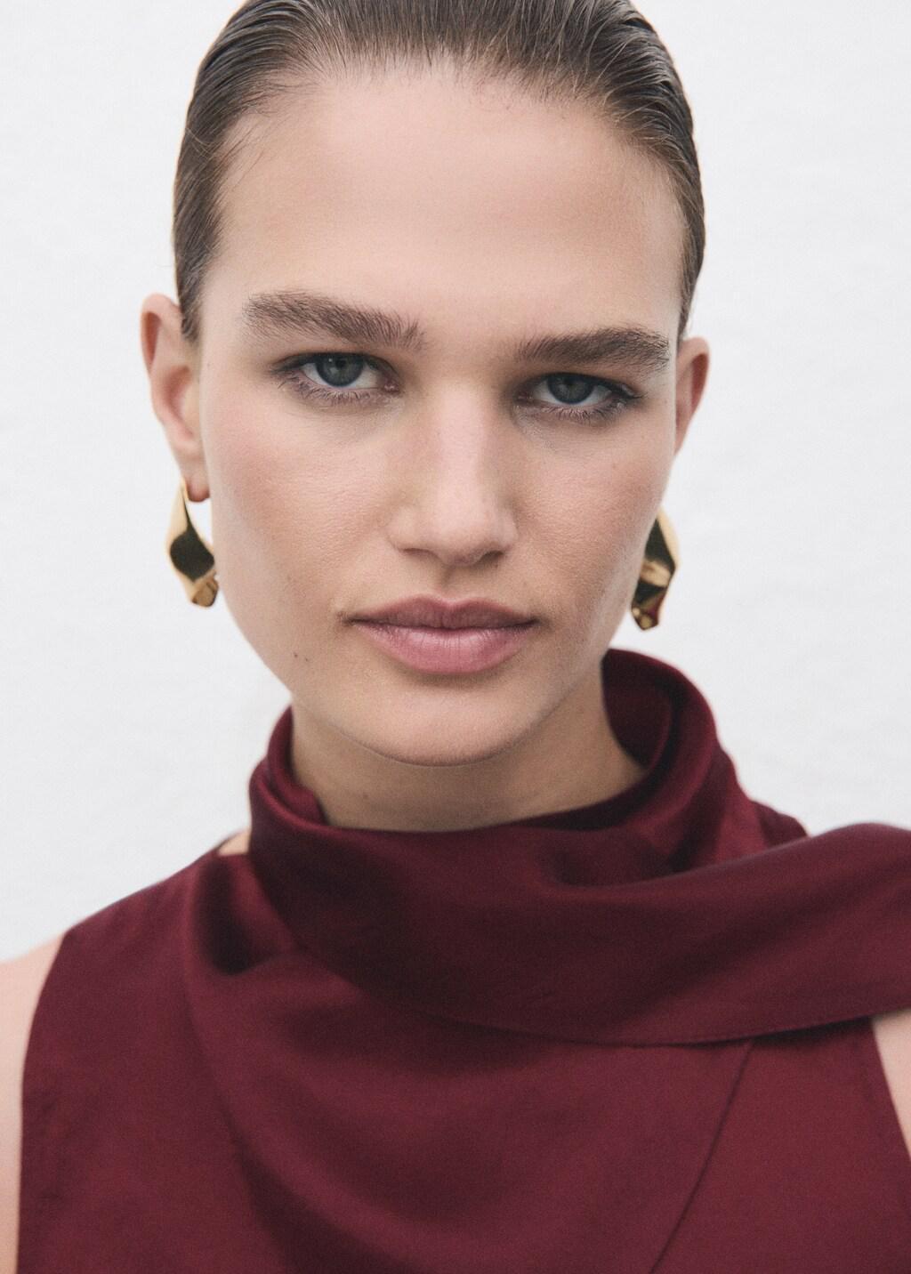 Orange Satin Blouse With Foulard, Rust - Copper, large image number 4