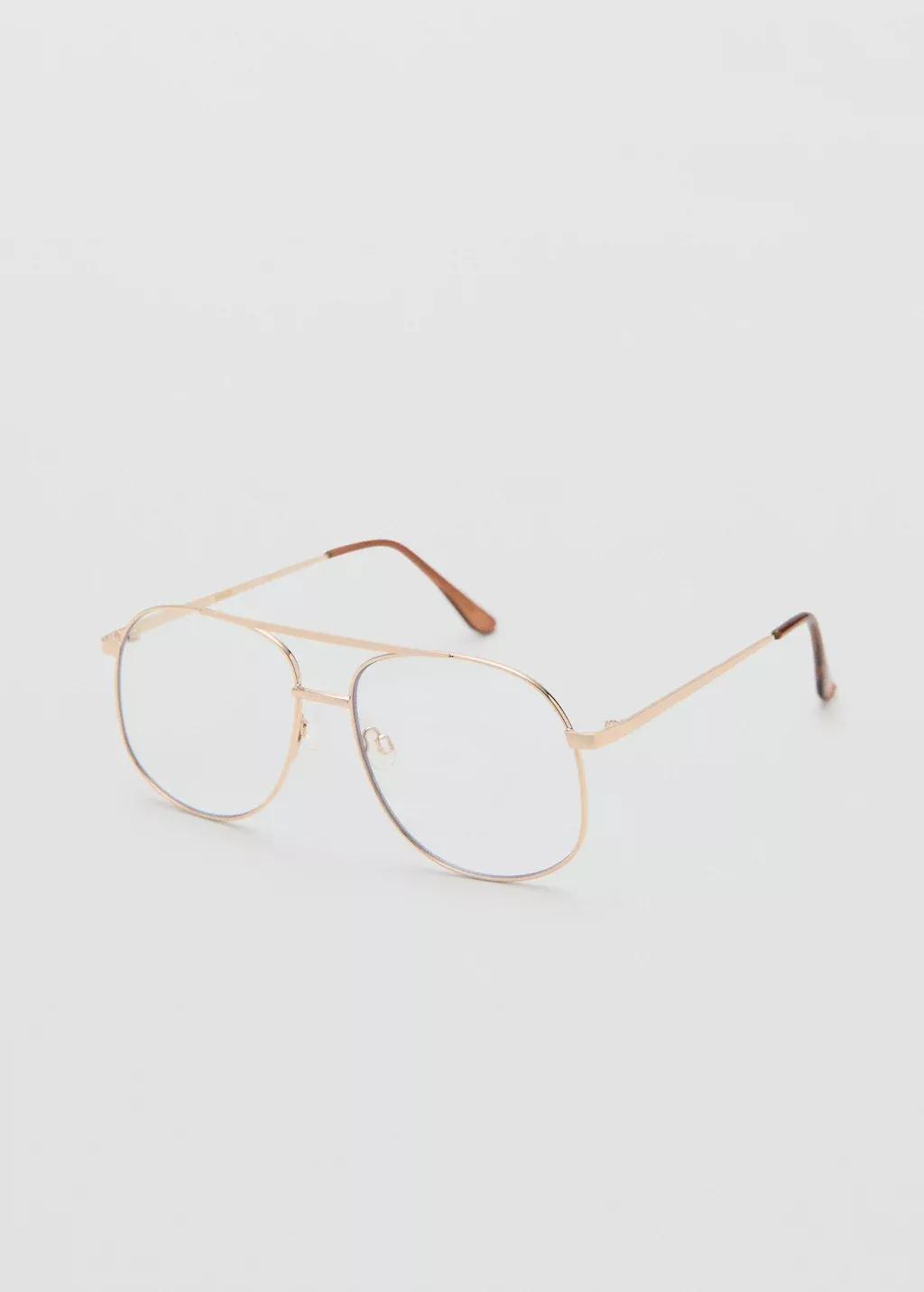 Gold Aviator Metallic Frame Glasses, 0201_OR, large image number 1