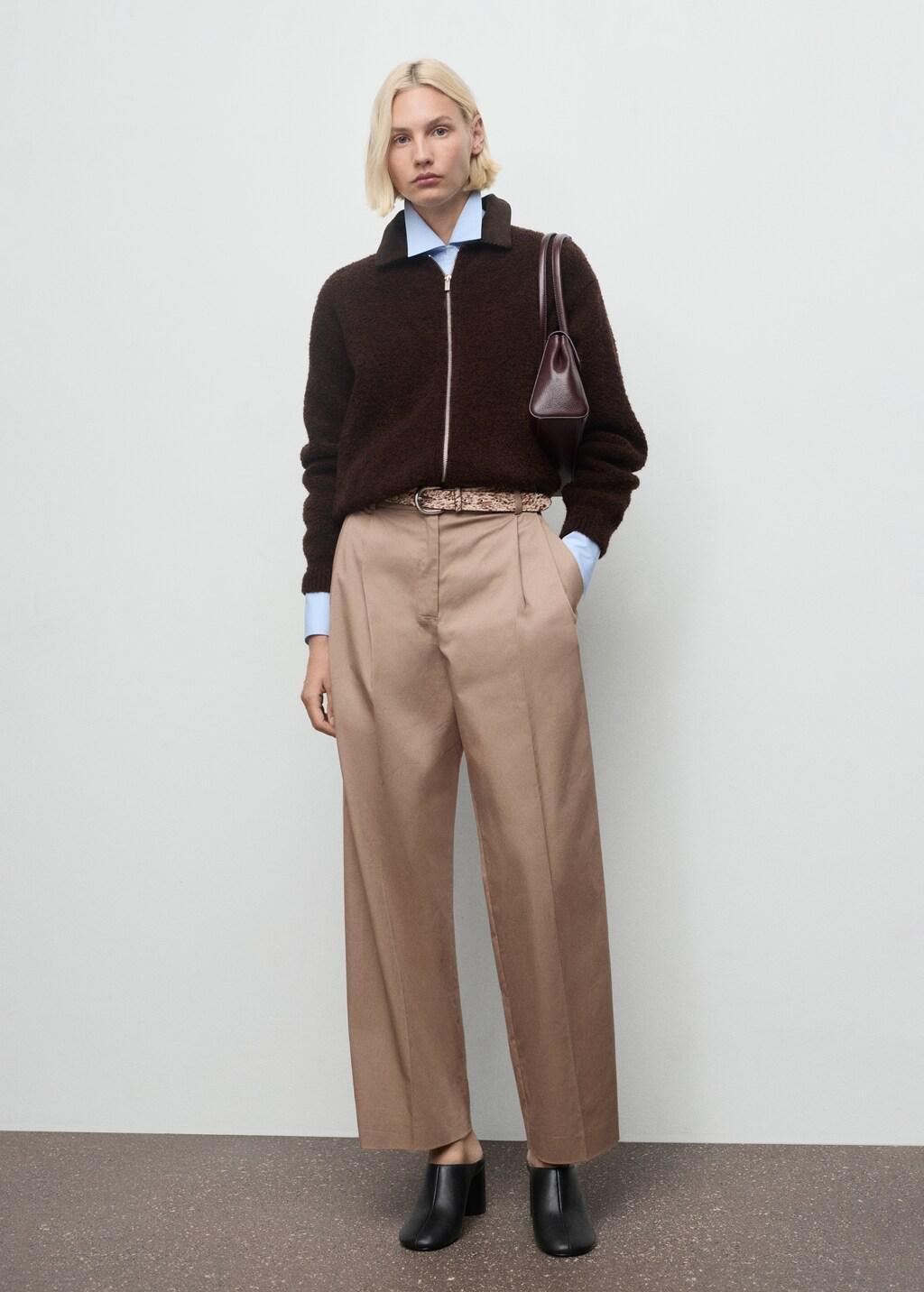 BROWN Boucl&eacute; jacket with corduroy collar, Brown, medium