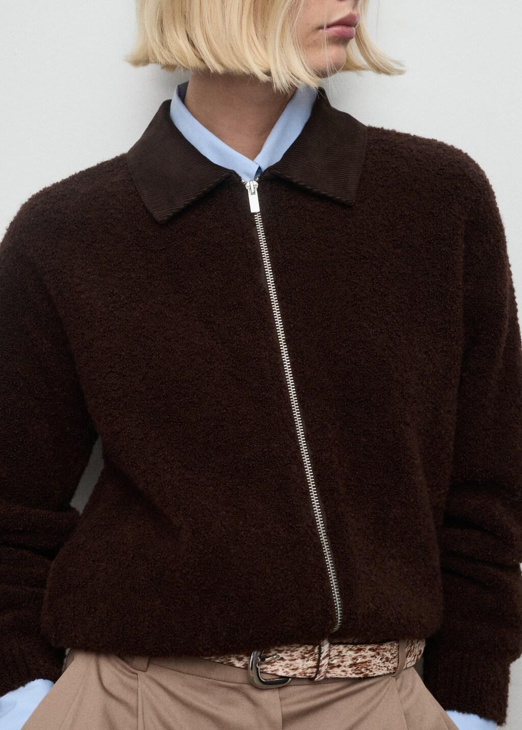 BROWN Boucl&eacute; jacket with corduroy collar, Brown, large image number 3