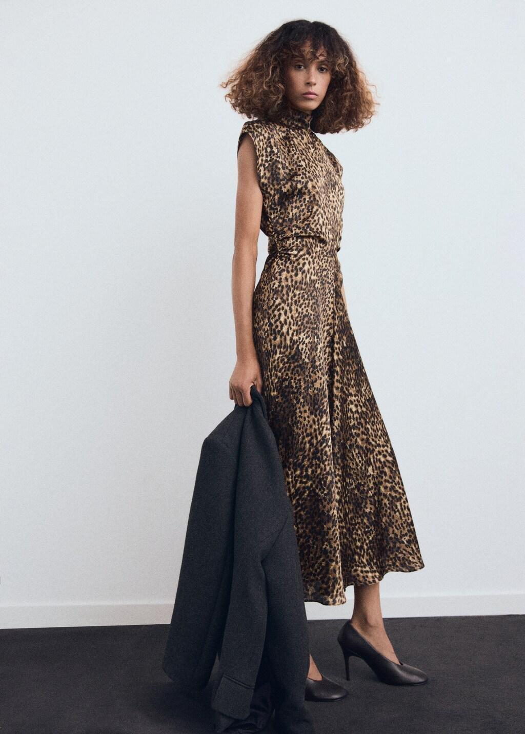 Brown Leopard-Print Satin Dress, 0201_30, medium