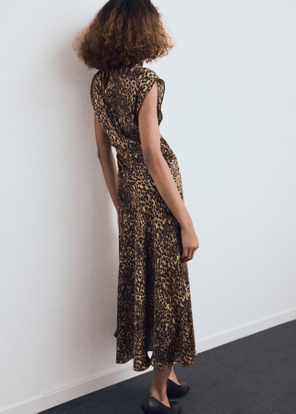 Brown Leopard-Print Satin Dress, 0201_30, large image number 2
