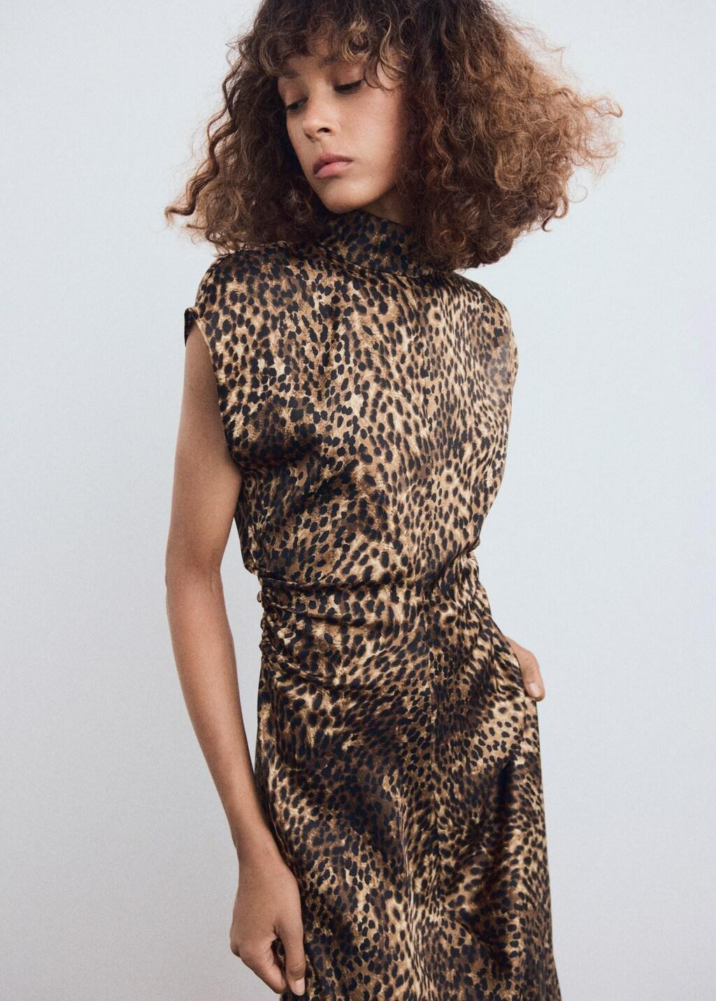 Brown Leopard-Print Satin Dress, 0201_30, large image number 3