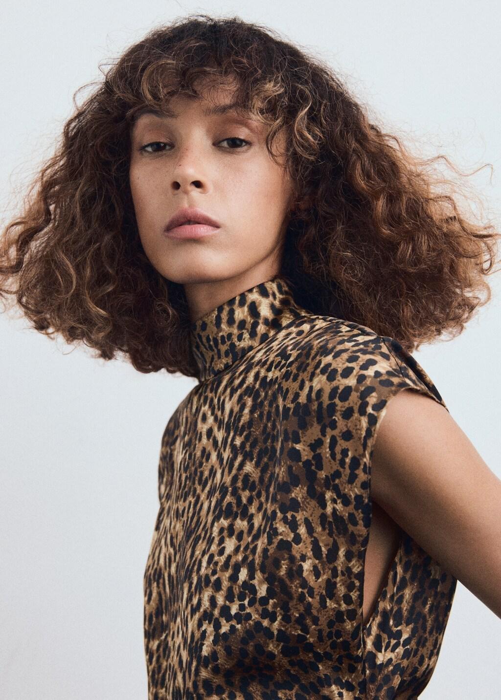 Brown Leopard-Print Satin Dress, 0201_30, large image number 4