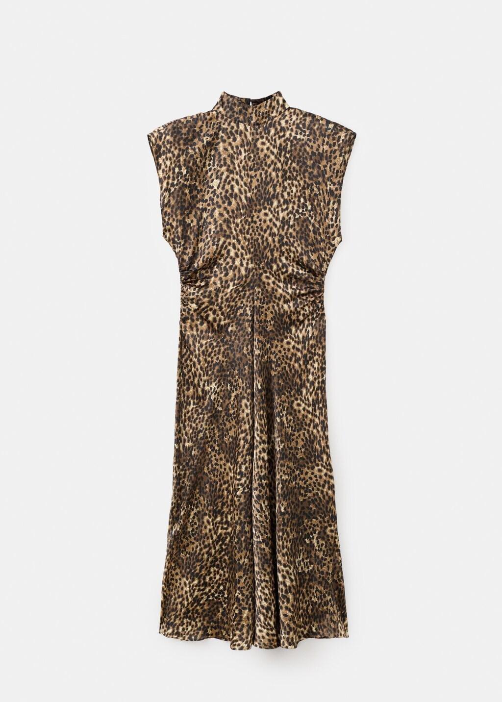 Brown Leopard-Print Satin Dress, 0201_30, large image number 6