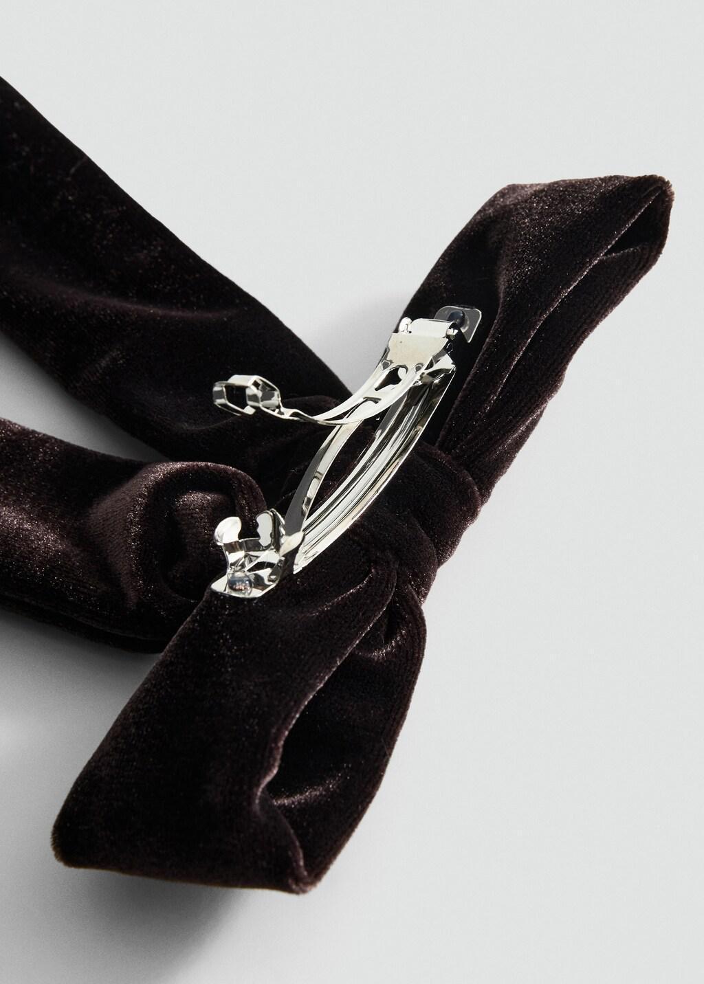 BROWN Velvet bow hairclip, Brown, large image number 0