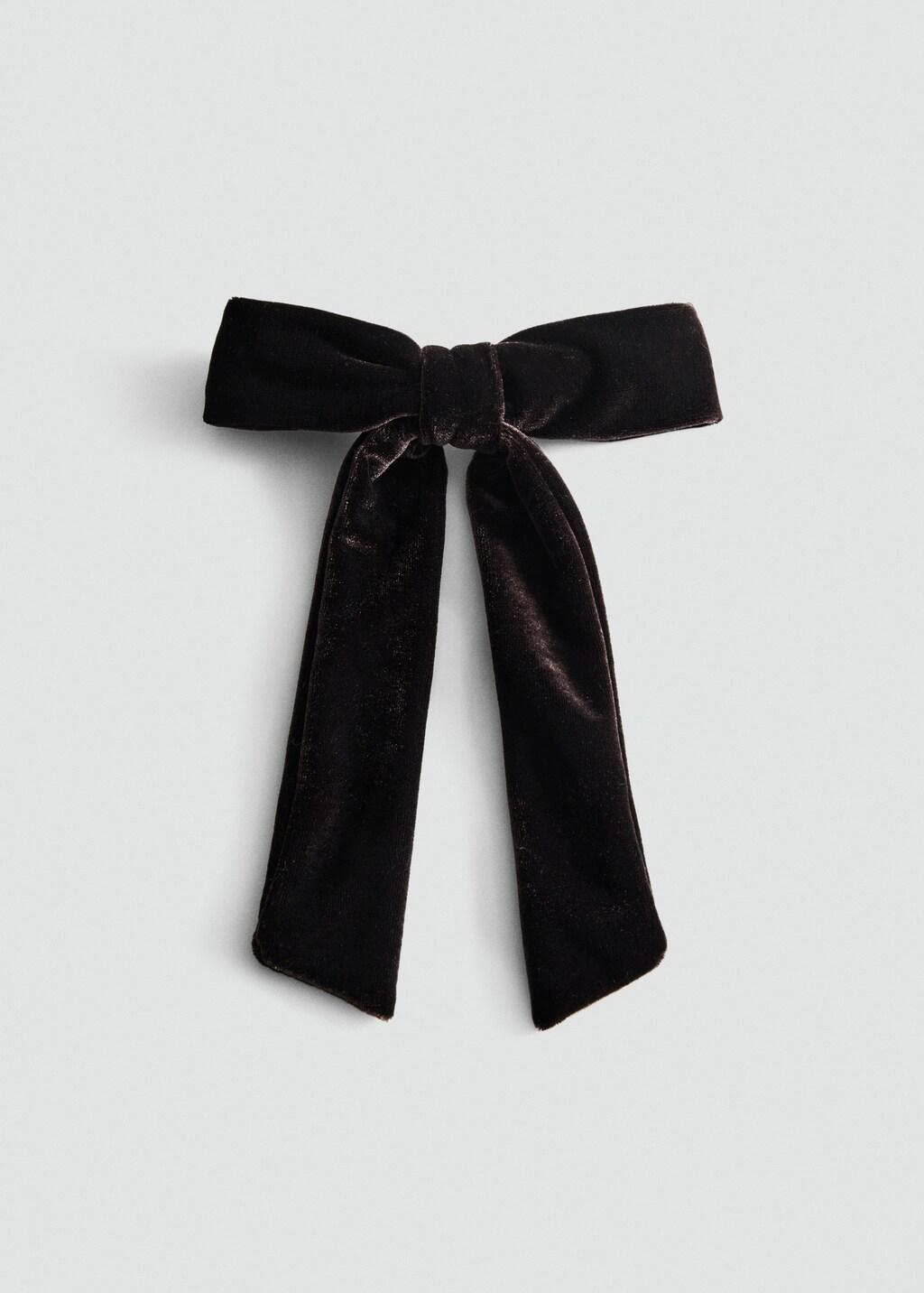 BROWN Velvet bow hairclip, Brown, large image number 1