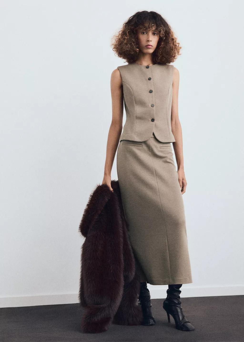 BROWN Fitted suit waistcoat, Brown, medium