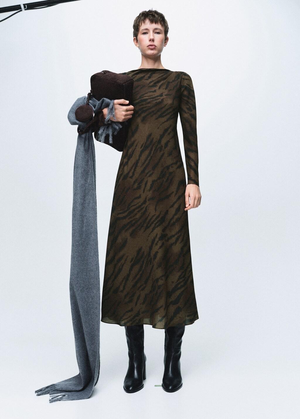 BROWN Satin animal-print dress, Brown, medium