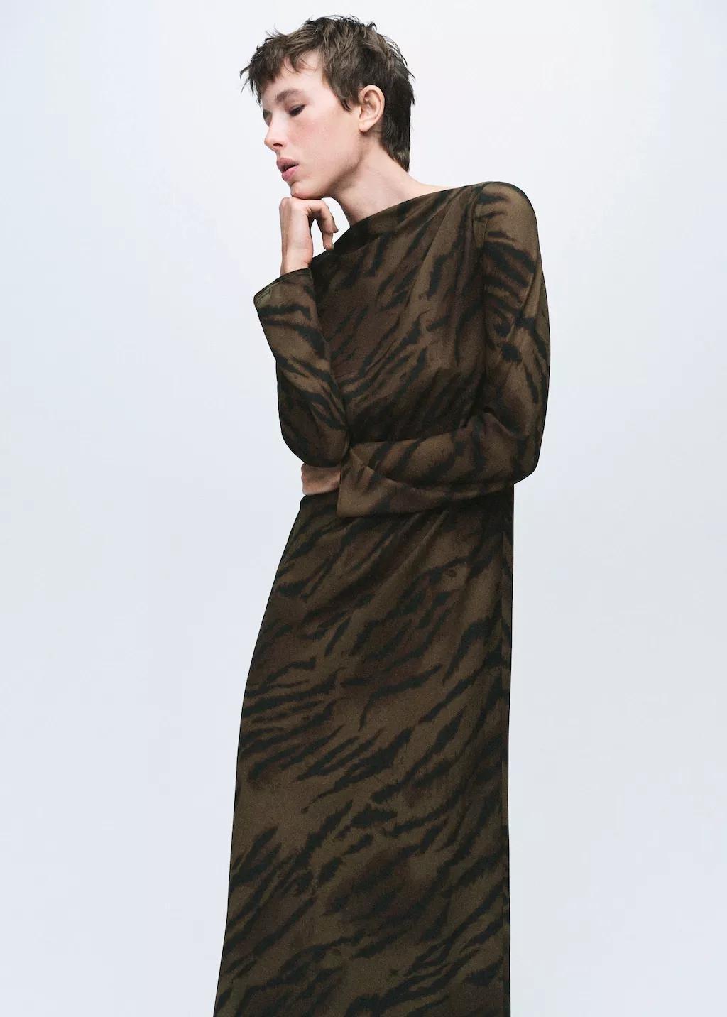 BROWN Satin animal-print dress, Brown, large image number 3