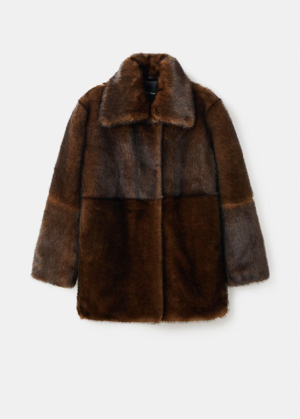 BROWN Fur-effect coat with shirt collar, Brown, large image number 5