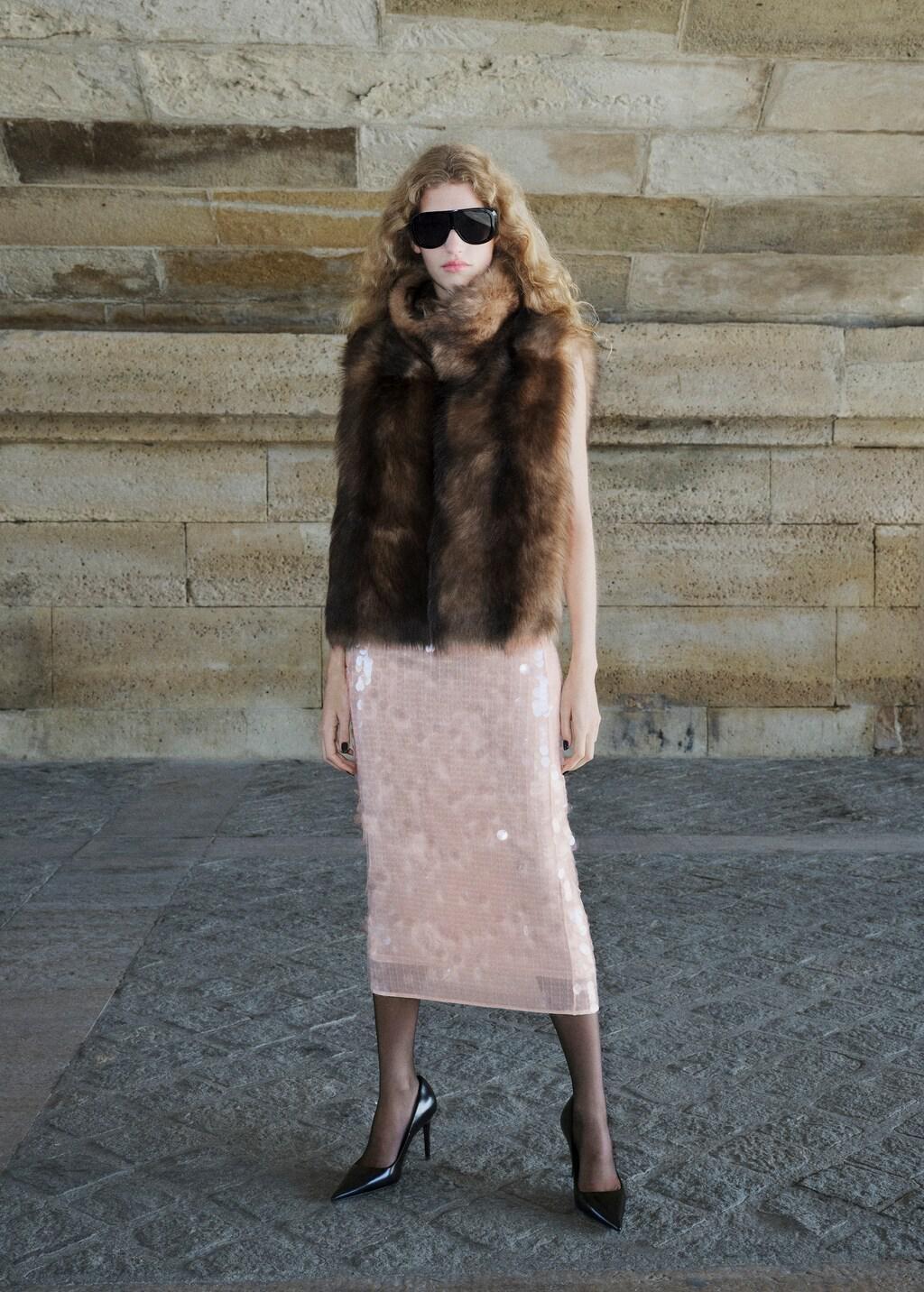 Beige Sequin Midi Skirt, Light Beige, large image number 0