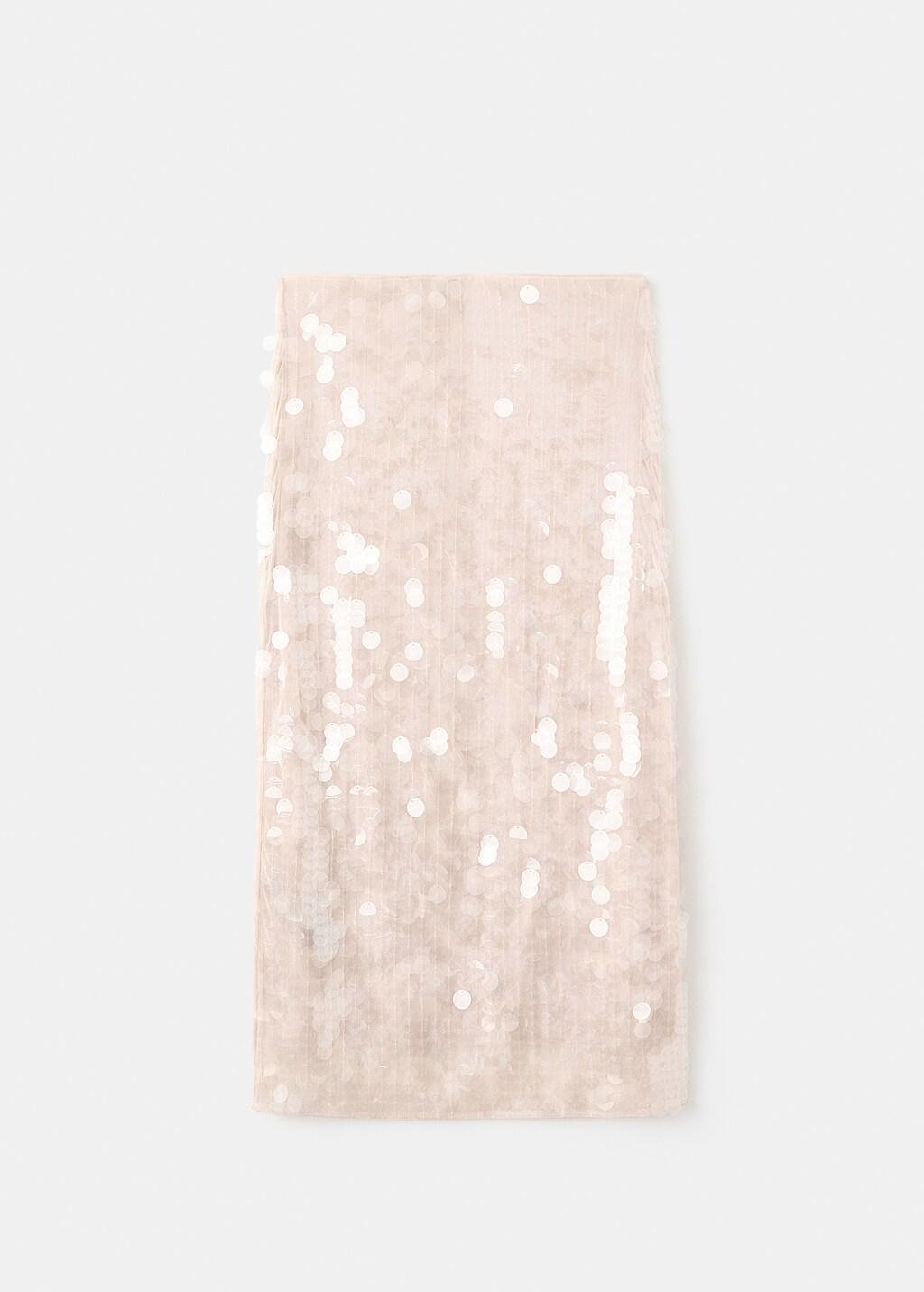 Beige Sequin Midi Skirt, Light Beige, large image number 6