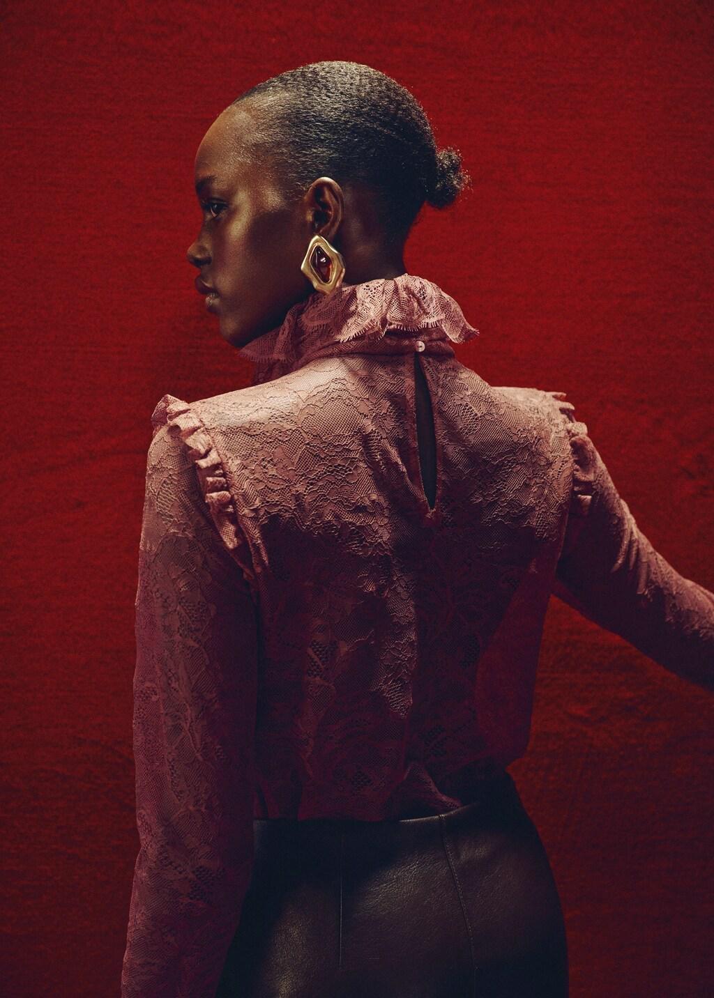 Pink Lace Blouse With Ruff Collar, Pink, large image number 2