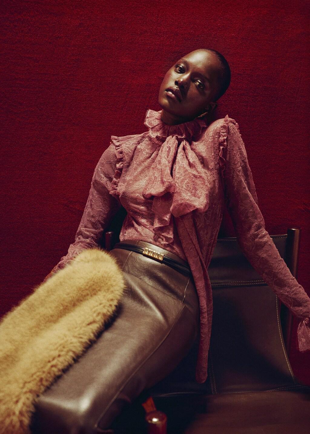 Pink Lace Blouse With Ruff Collar, Pink, large image number 3