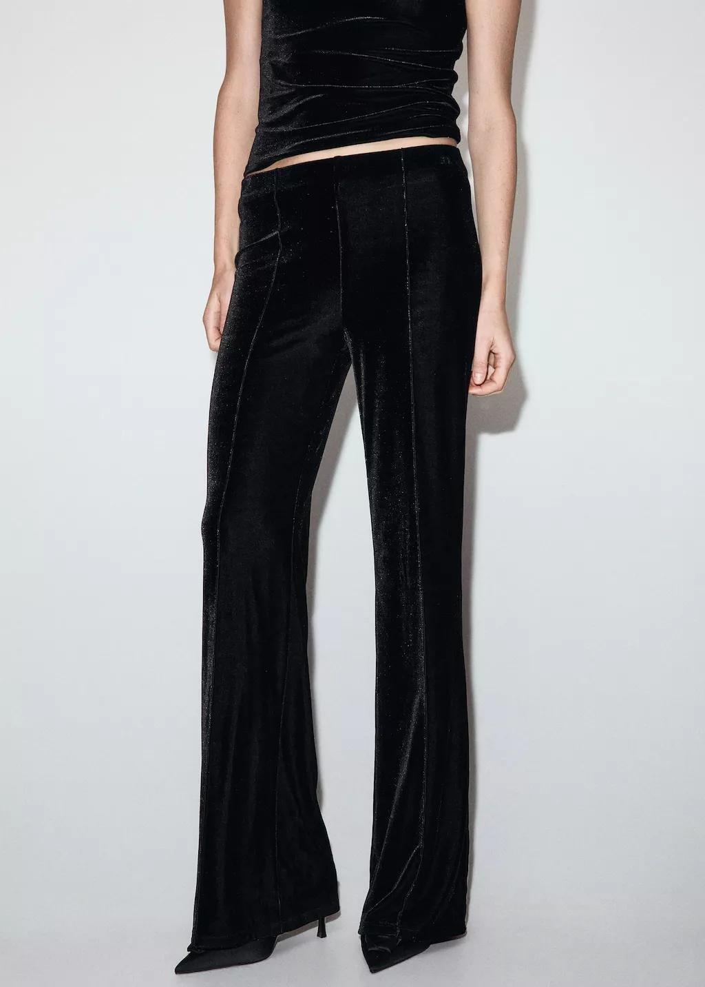 Black Velvet Trousers With Seam Detail, 0201_99, large image number 3