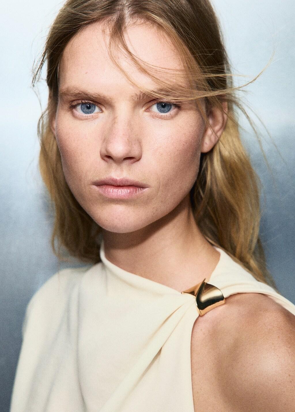 Beige Asymmetrical Blouse With Metallic Detail, Light Beige, large image number 4