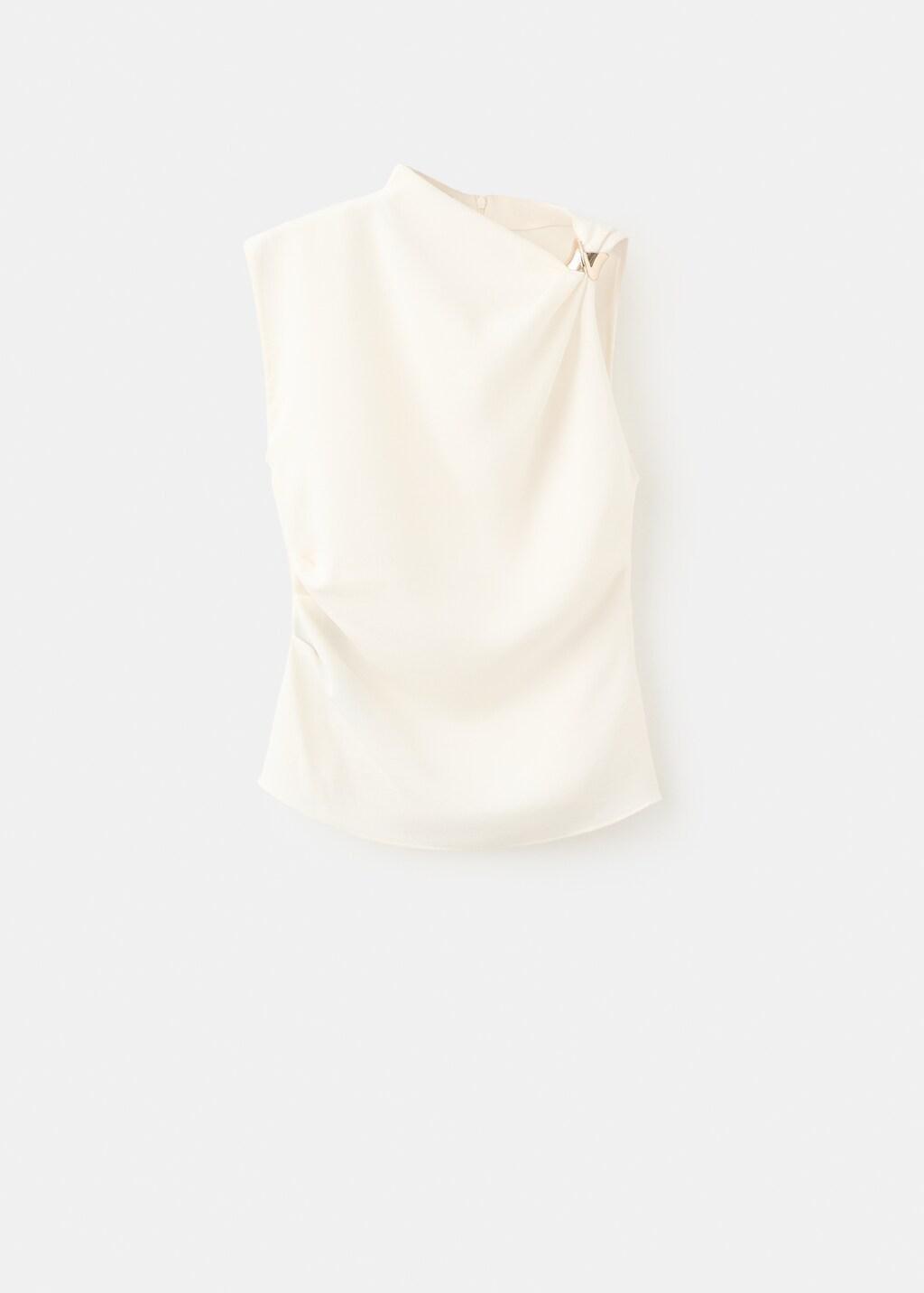 Beige Asymmetrical Blouse With Metallic Detail, Light Beige, large image number 6