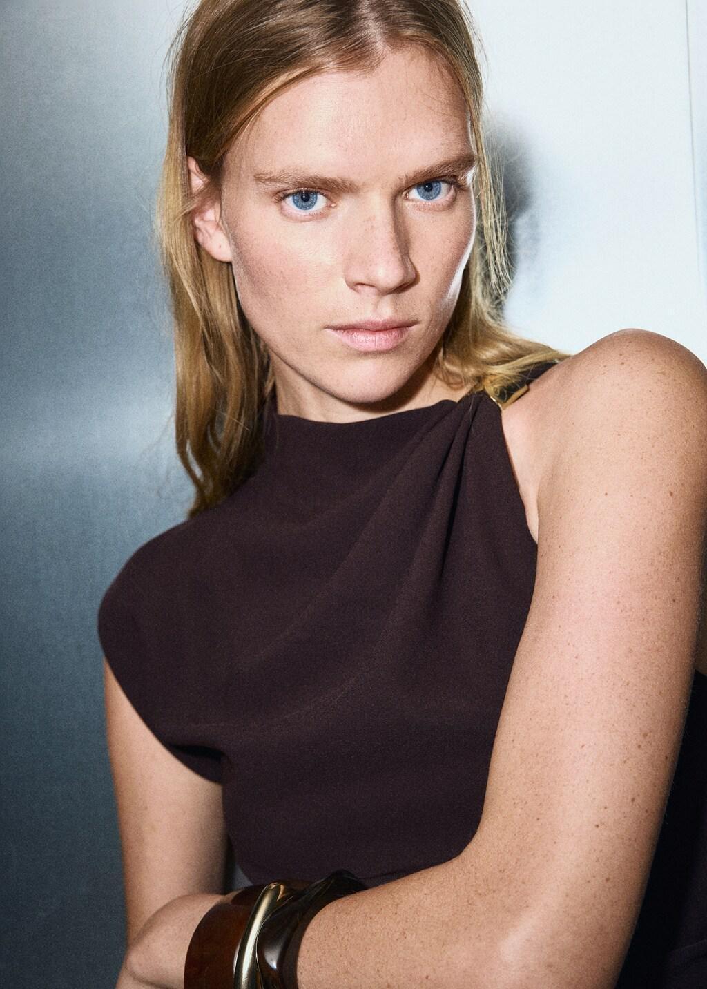 Brown Asymmetrical Blouse With Metallic Detail, Brown, large image number 4