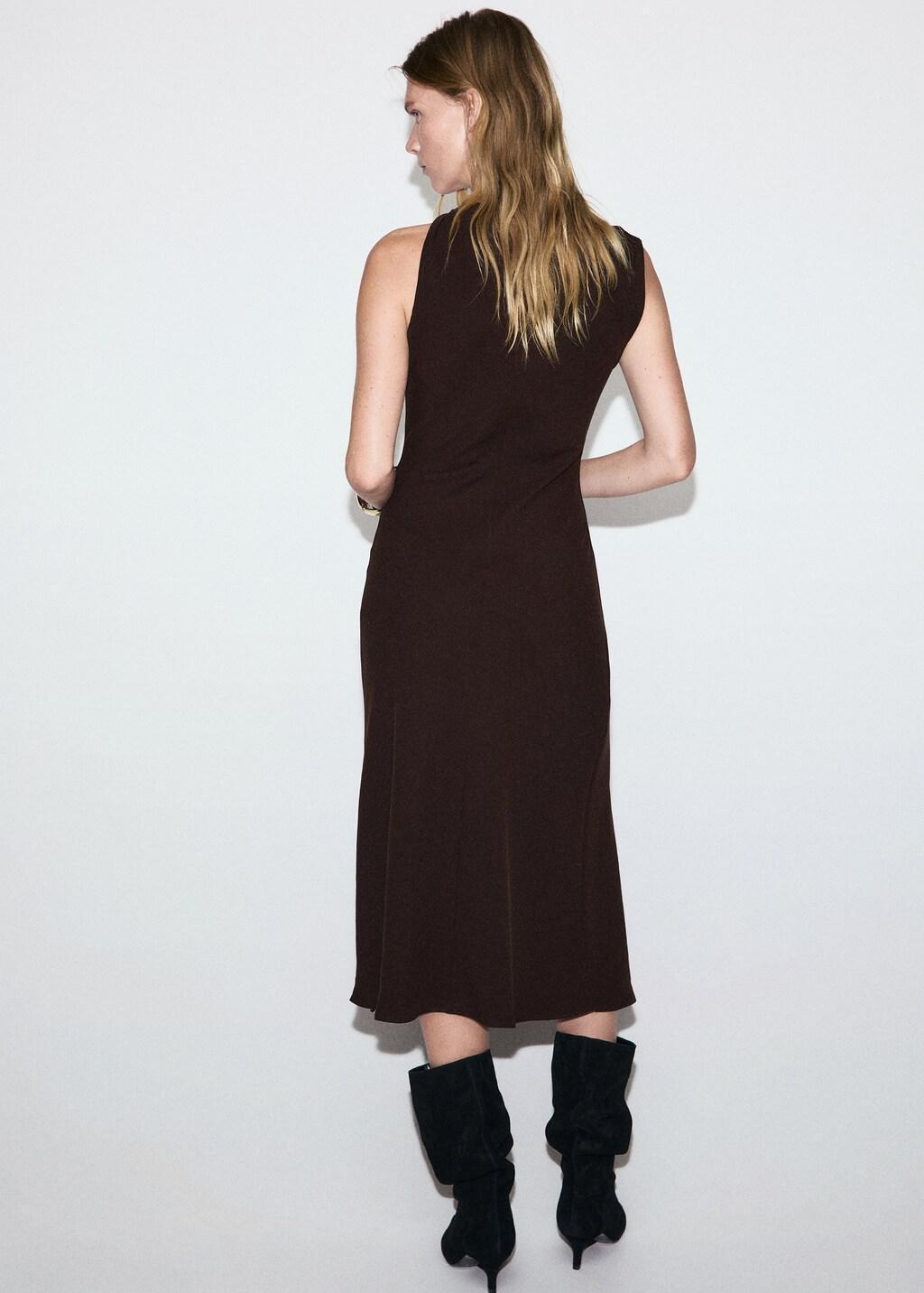 Brown Dress With Asymmetrical Neck And Metallic Detail, Brown, medium
