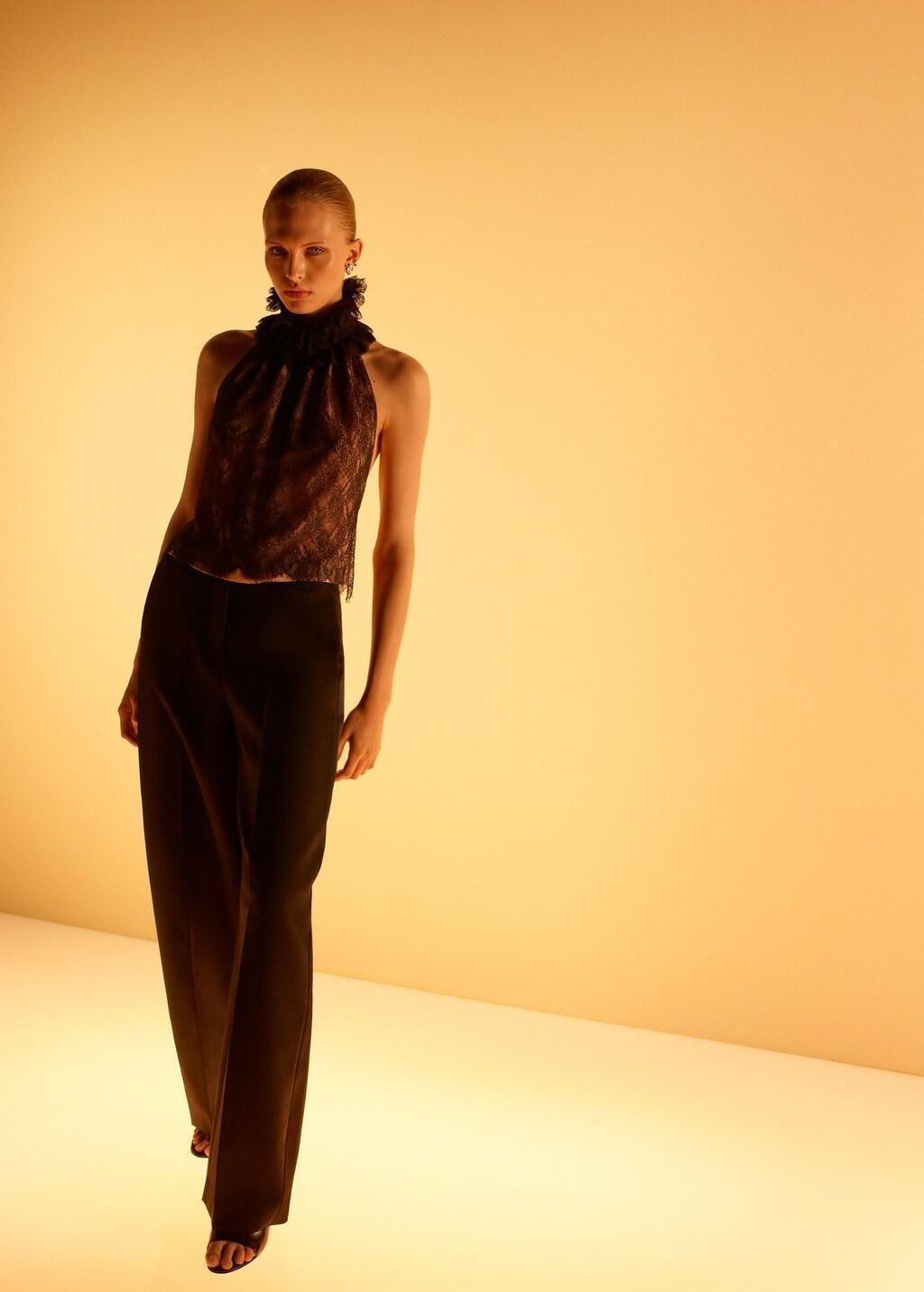 Black Lace Top With Ruff Collar, 0201_99, large image number 0