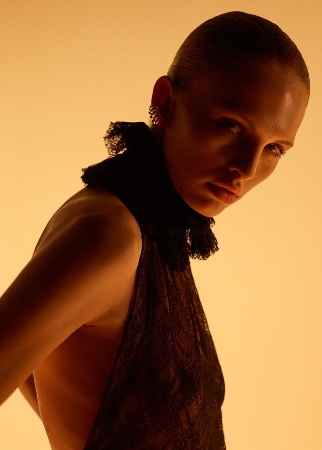 Black Lace Top With Ruff Collar, 0201_99, large image number 3