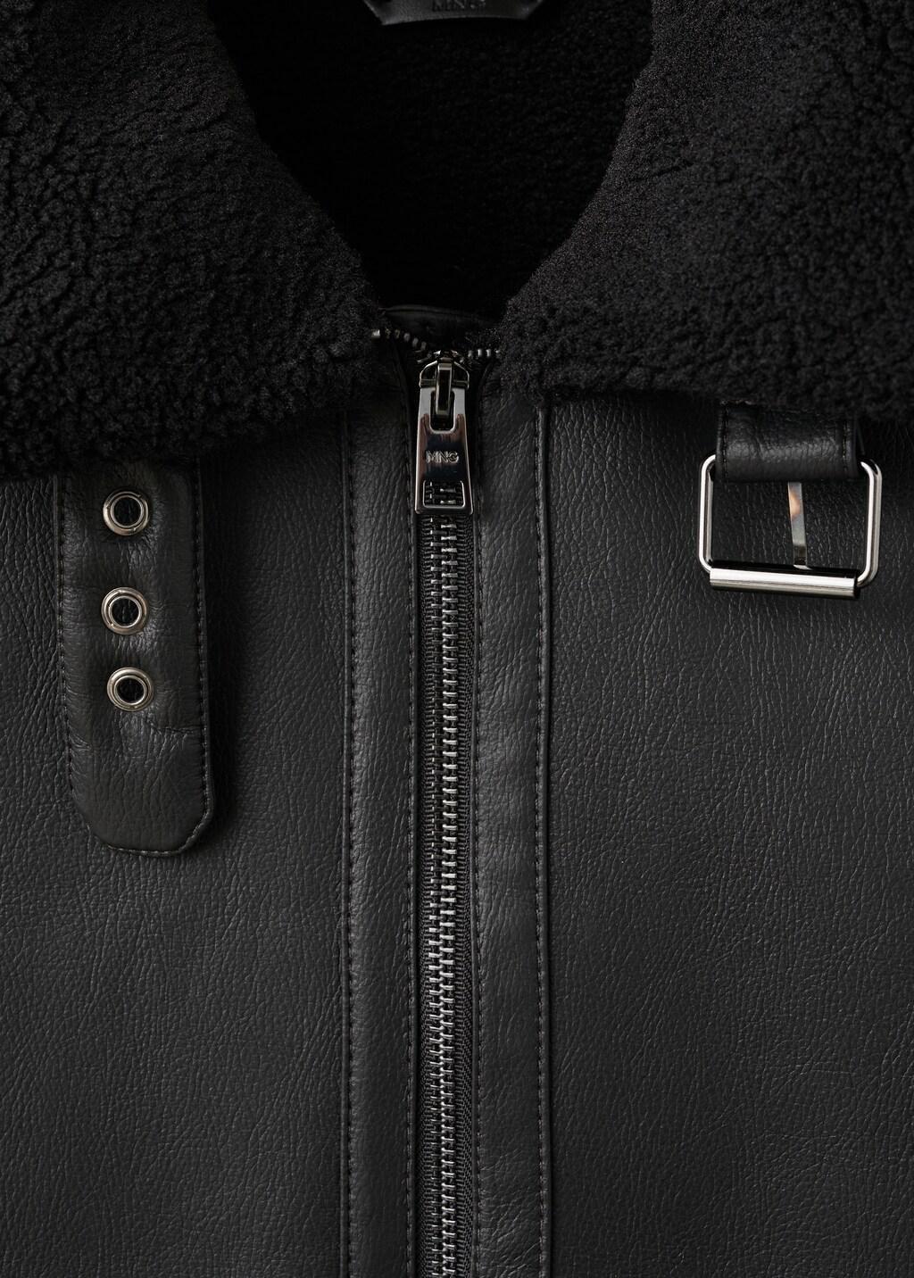 Black Faux-Leather Fleece Jacket, Black, large image number 1