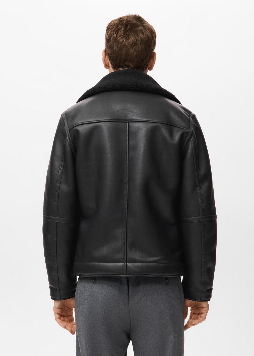 Black Faux-Leather Fleece Jacket, Black, large image number 2