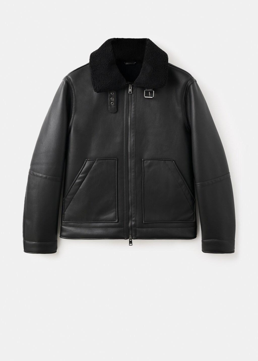 Black Faux-Leather Fleece Jacket, Black, large image number 7