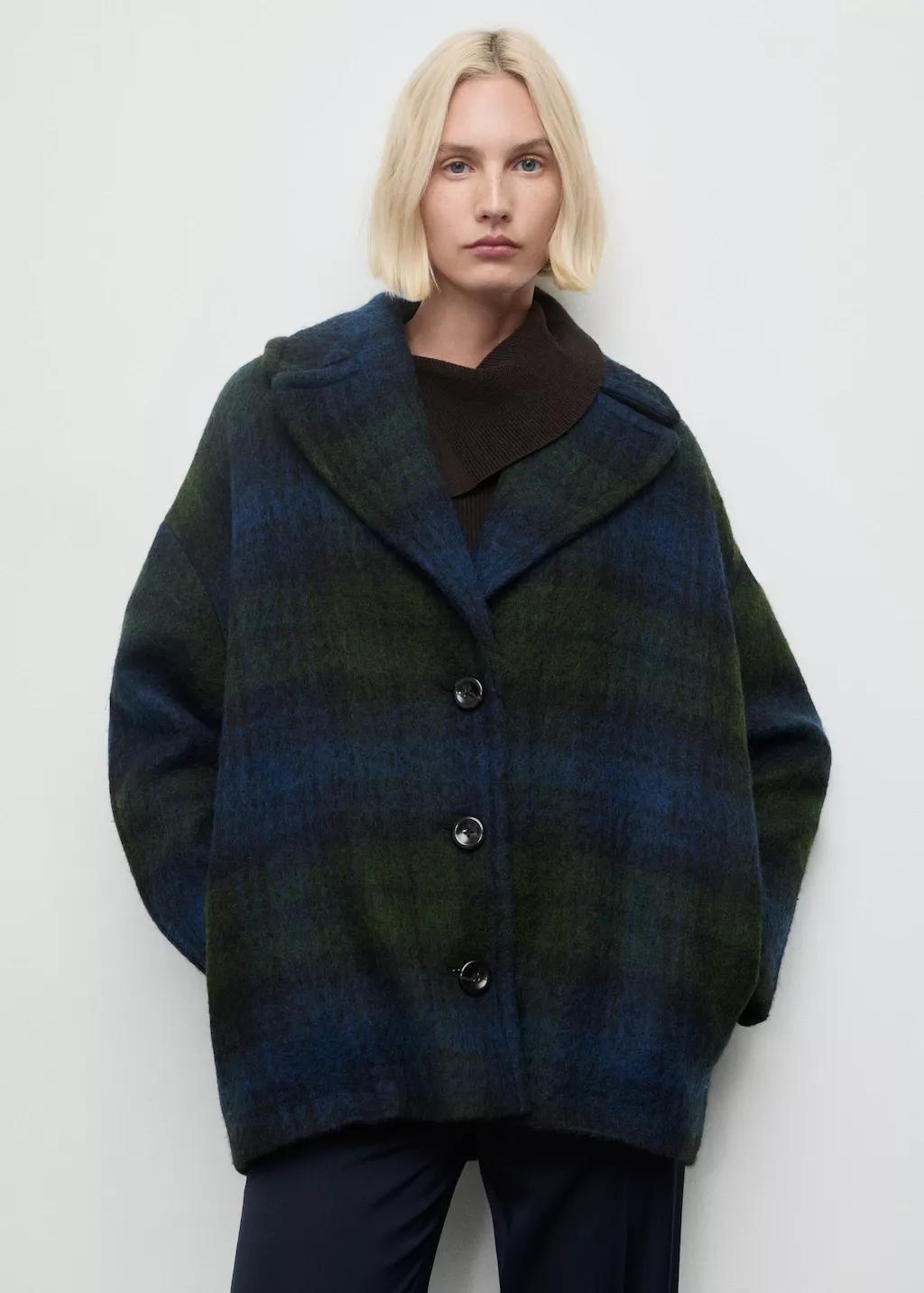 Navy Oversized Check Coat, 0201_56, large image number 6
