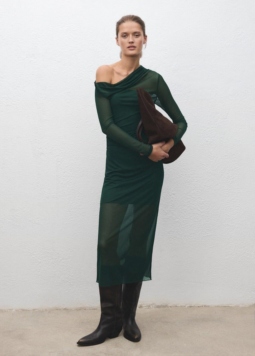 Green Semi-Transparent Asymmetric Dress, Green, large image number 0