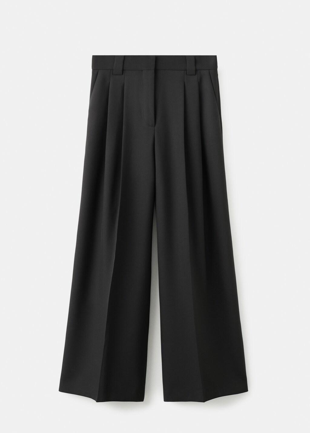 Black Wide-Leg Pleated Suit Trousers, 0201_99, large image number 6