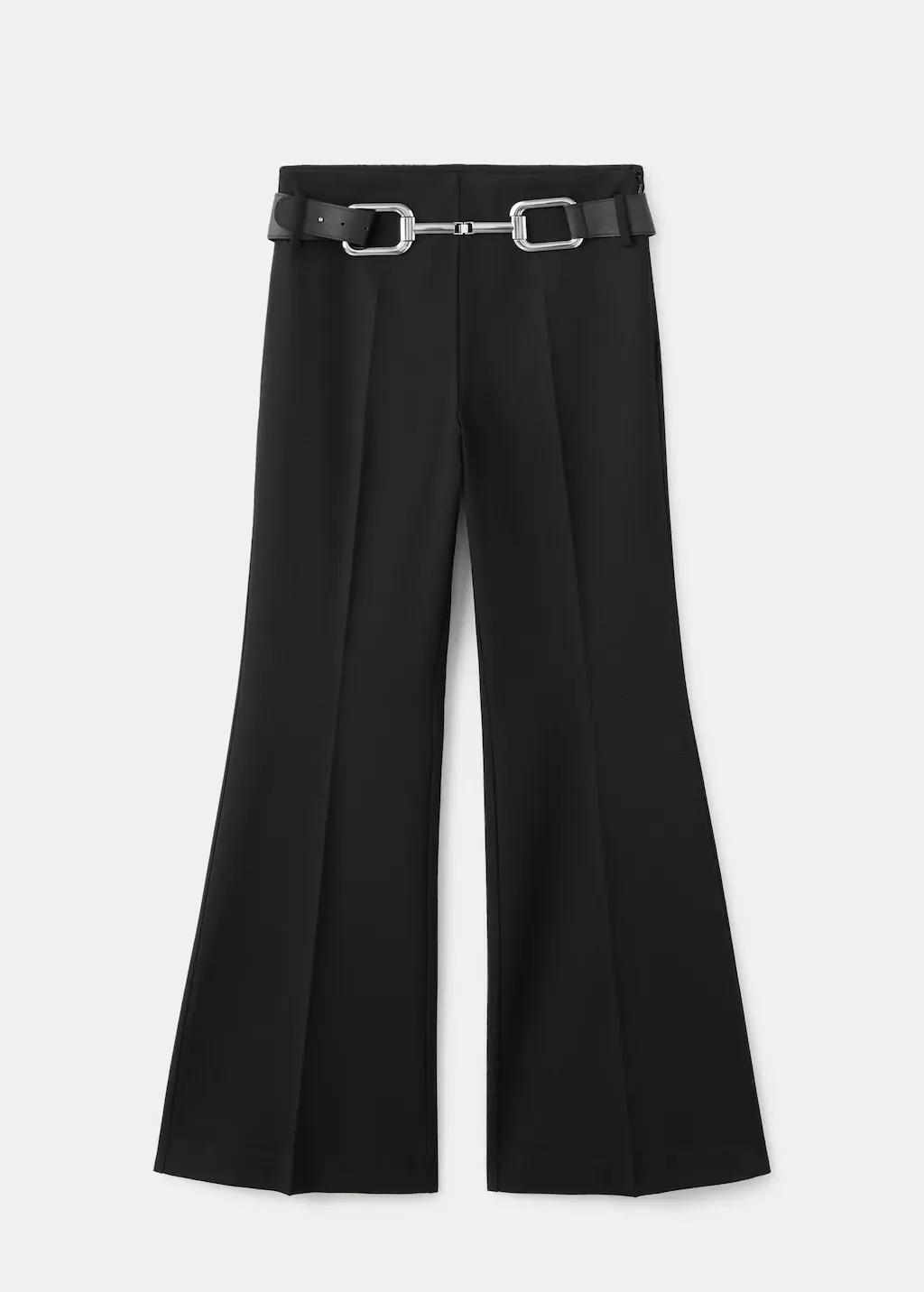 Black Flared Trousers With Belt, Black, large image number 5
