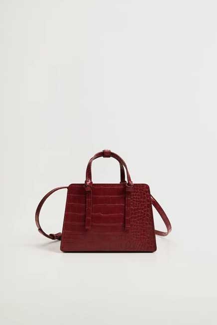 Dark Red Croc-Effect Mini Bag, Women, , large image number 0