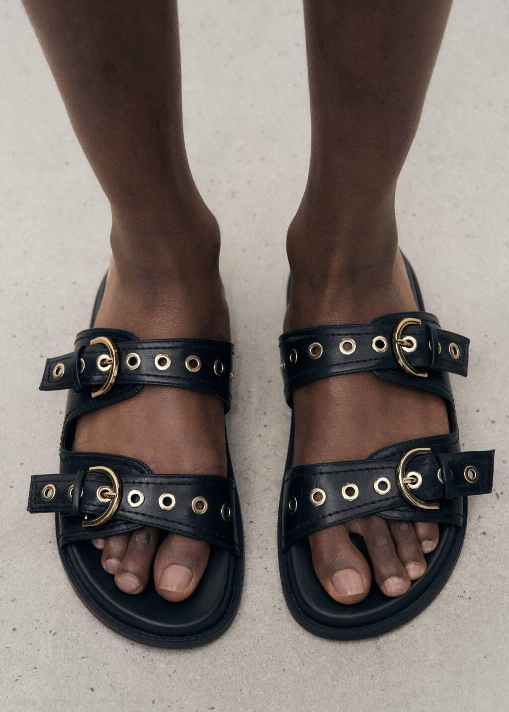 Black Strap Sandals With Buckle, , large image number 5