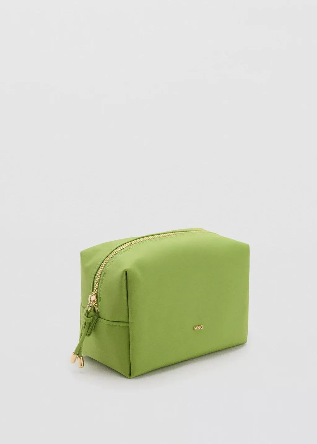 Green Zipped Nylon Cosmetics Bag, Bright Yellow, large image number 0