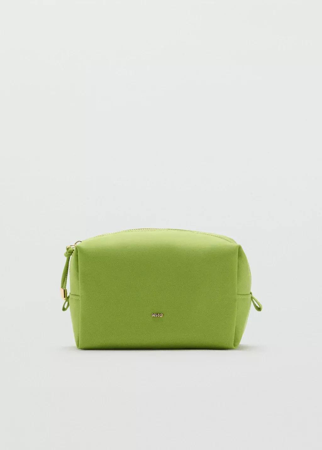 Green Zipped Nylon Cosmetics Bag, Bright Yellow, large image number 3