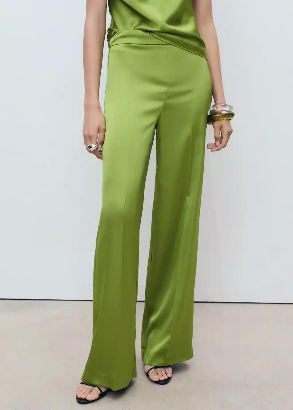 GREEN Satin straight-fit trousers, , large image number 1