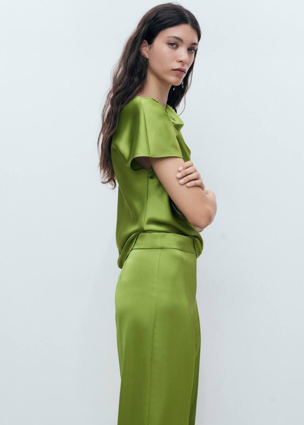 GREEN Satin straight-fit trousers, , large image number 2
