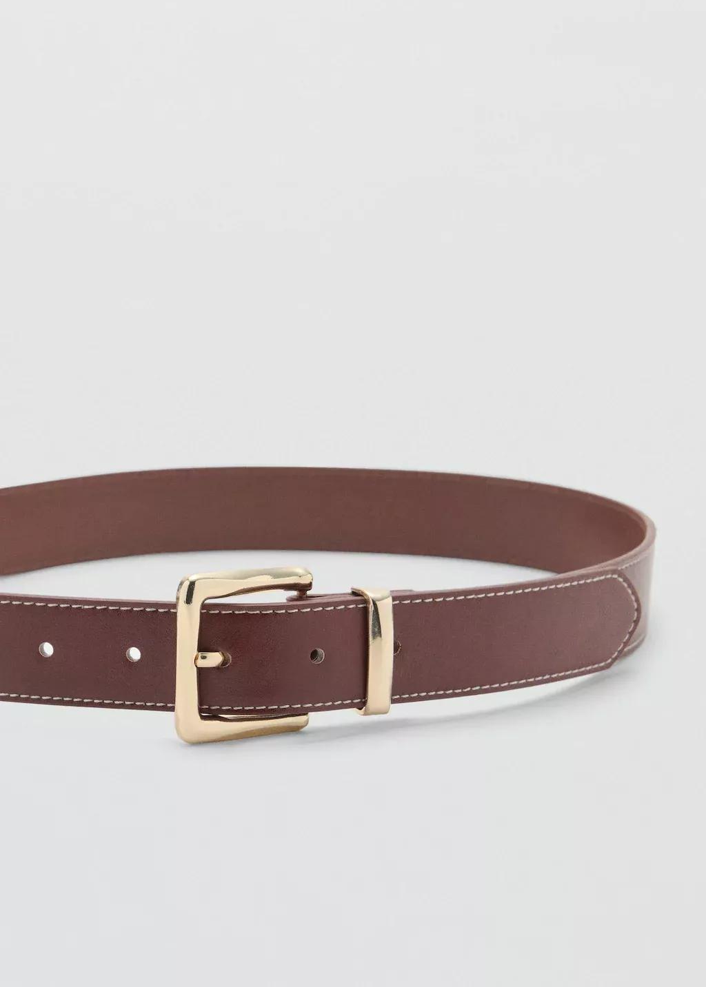 Brown Stitched Belt With Square Buckle, , large image number 0