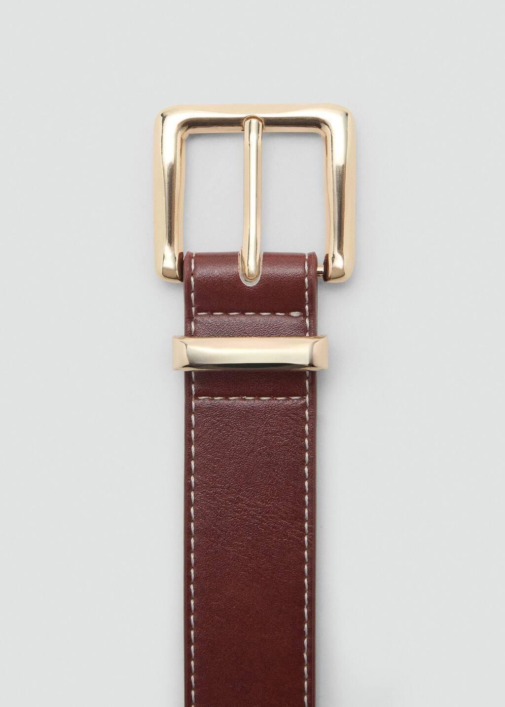 Brown Stitched Belt With Square Buckle, , large image number 1
