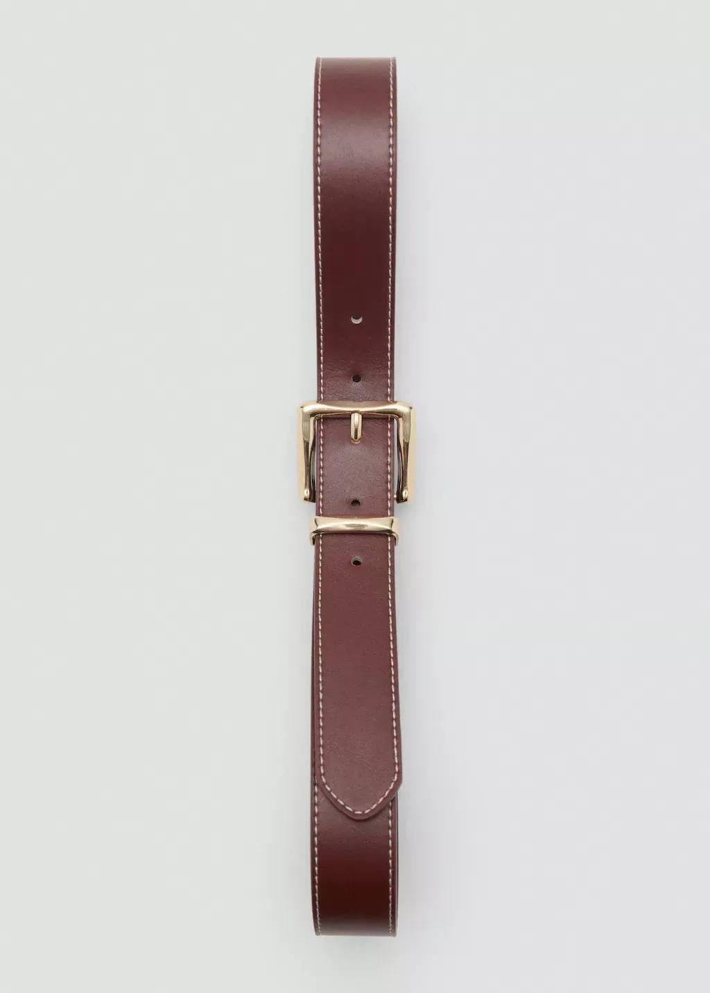 Brown Stitched Belt With Square Buckle, , large image number 2