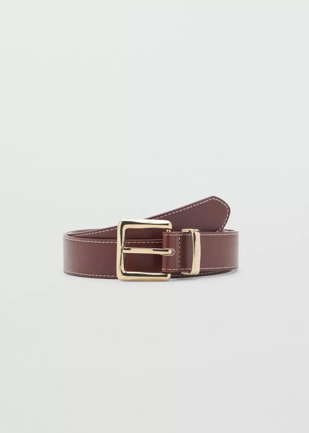 Brown Stitched Belt With Square Buckle, , large image number 3
