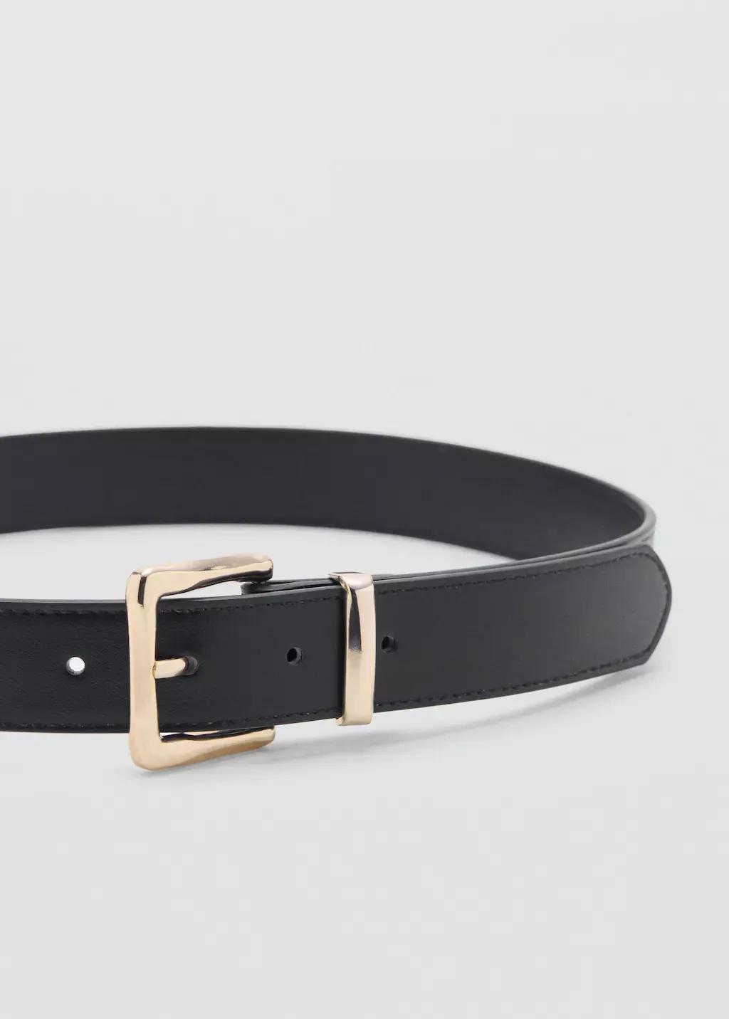 BLACK Stitched belt with square buckle, Black, medium