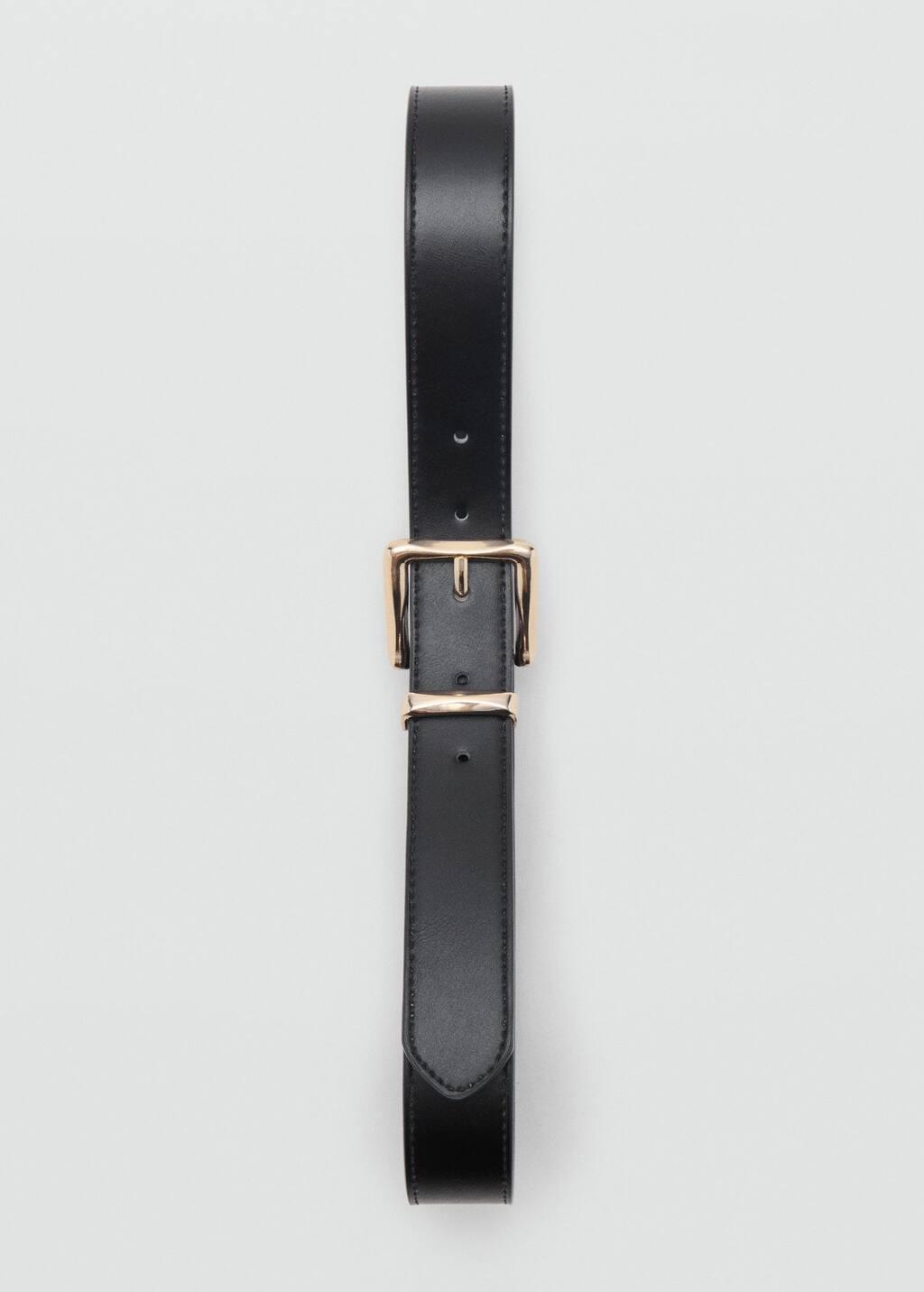 BLACK Stitched belt with square buckle, Black, medium