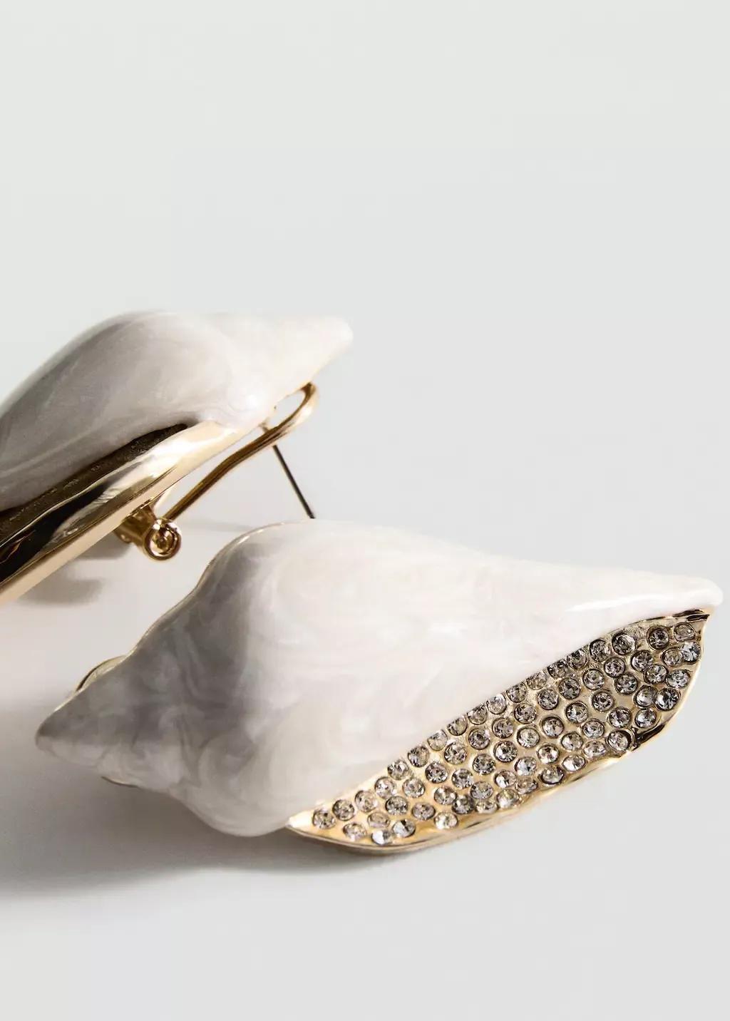 LIGHT BEIGE Shell earrings with rhinestone detail, Light Beige, large image number 0