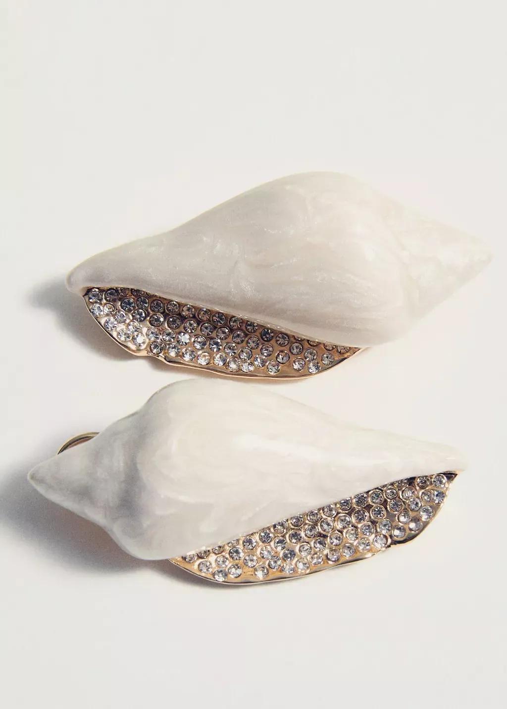 LIGHT BEIGE Shell earrings with rhinestone detail, Light Beige, large image number 1