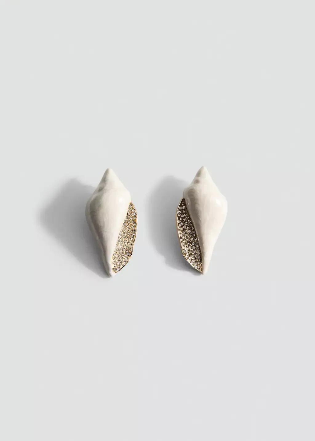 LIGHT BEIGE Shell earrings with rhinestone detail, Light Beige, large image number 2