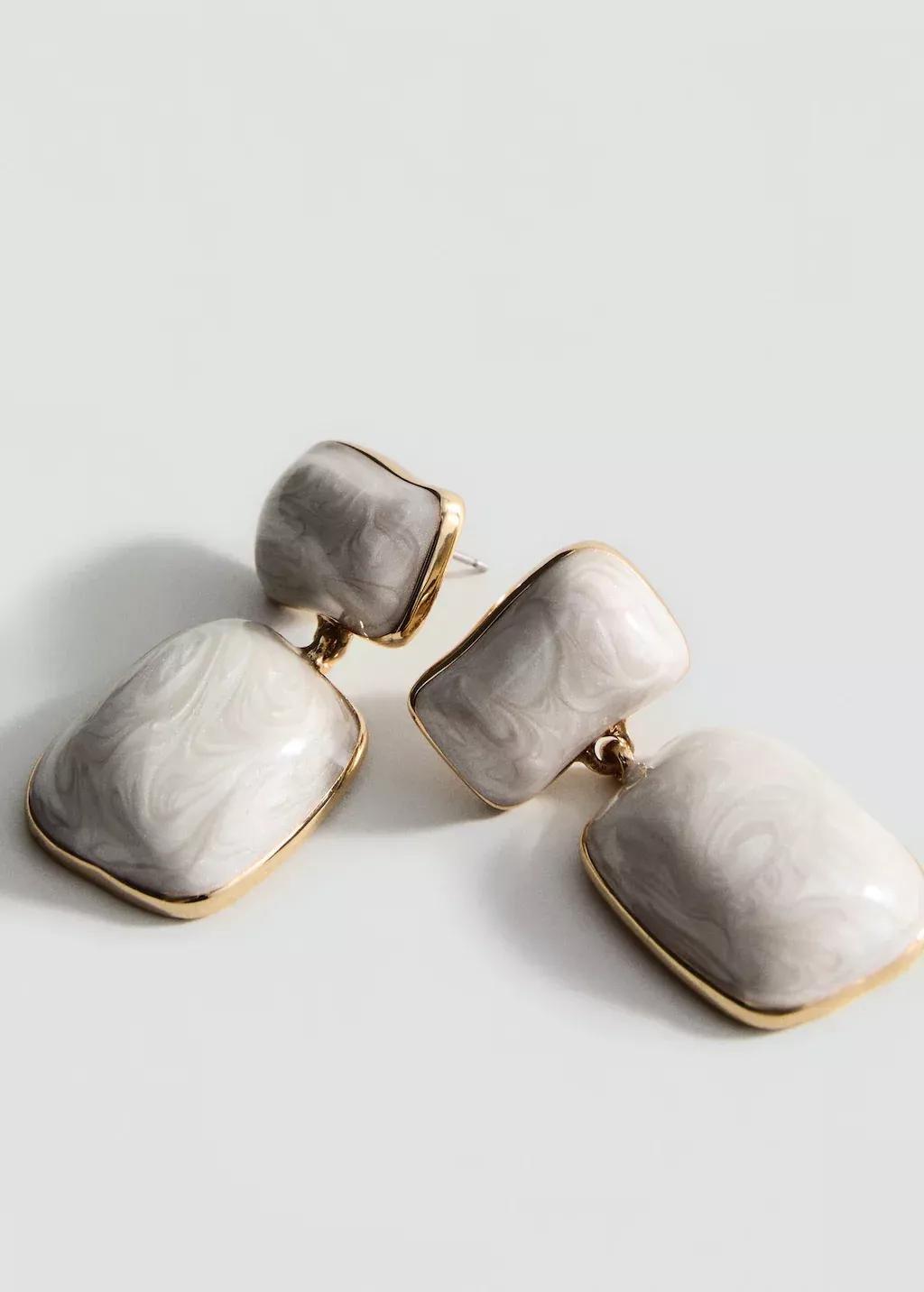 WHITE Beaded drop earrings, White, medium
