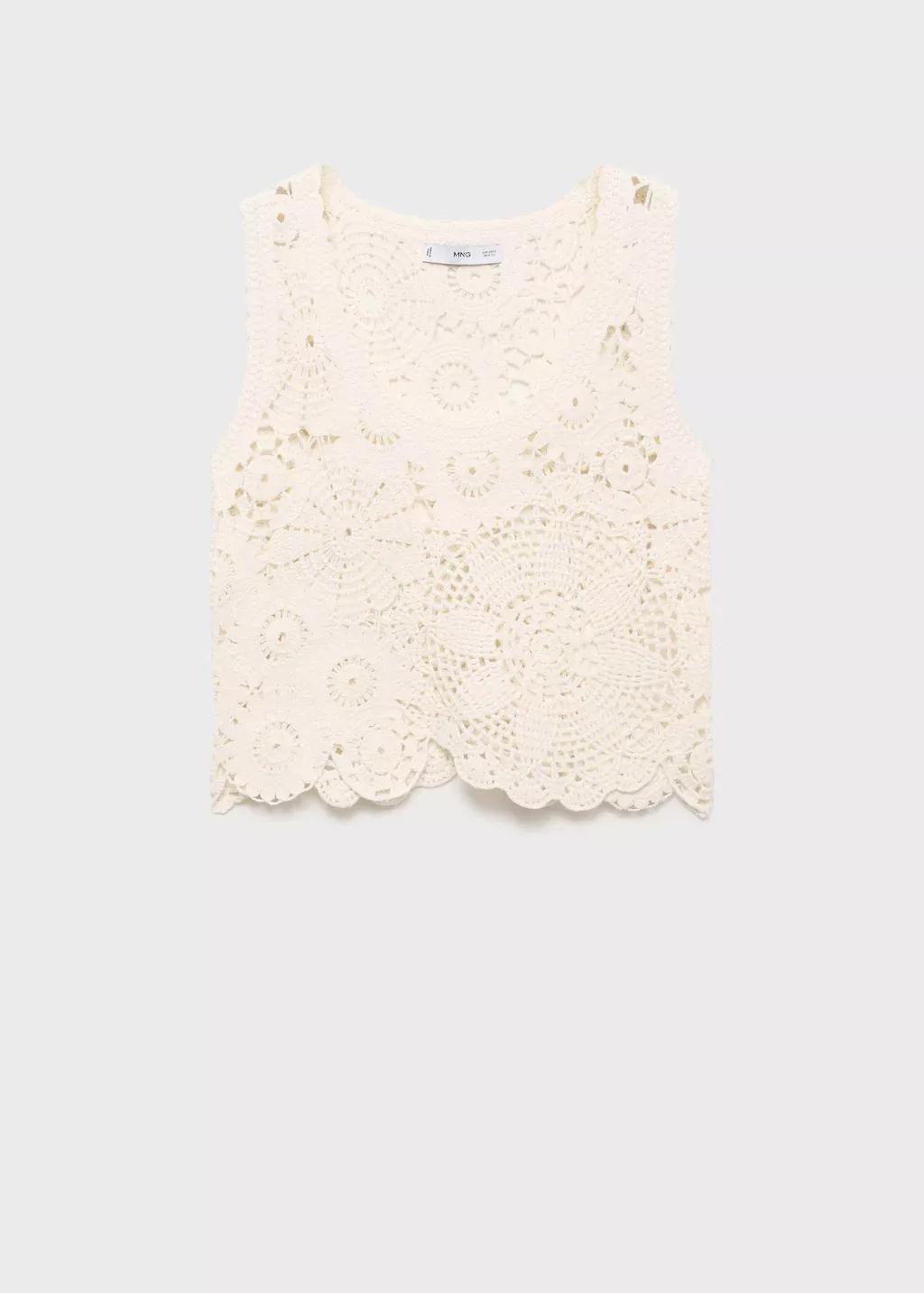 Beige Crochet Top With Flowers, , large image number 3